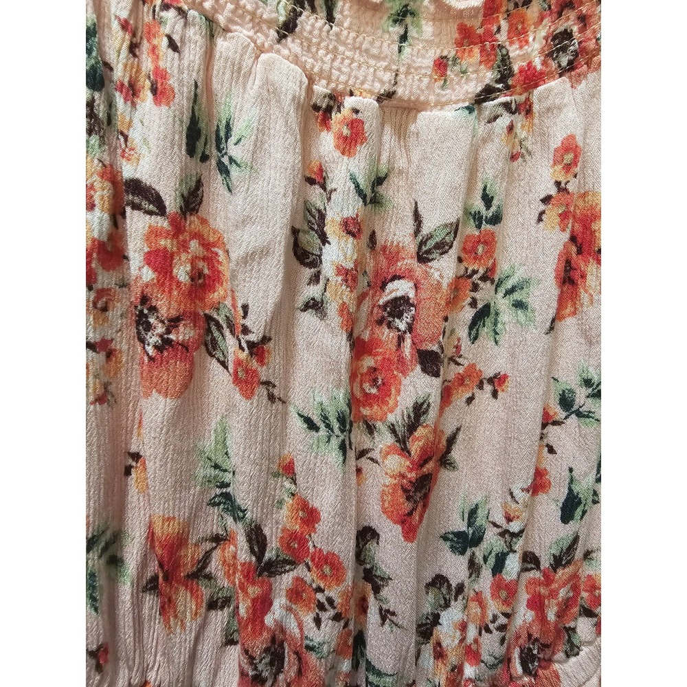 Y2K Bongo pink floral smocked ruffle romper XL gauze short sleeve off shoulder - Picture 9 of 11